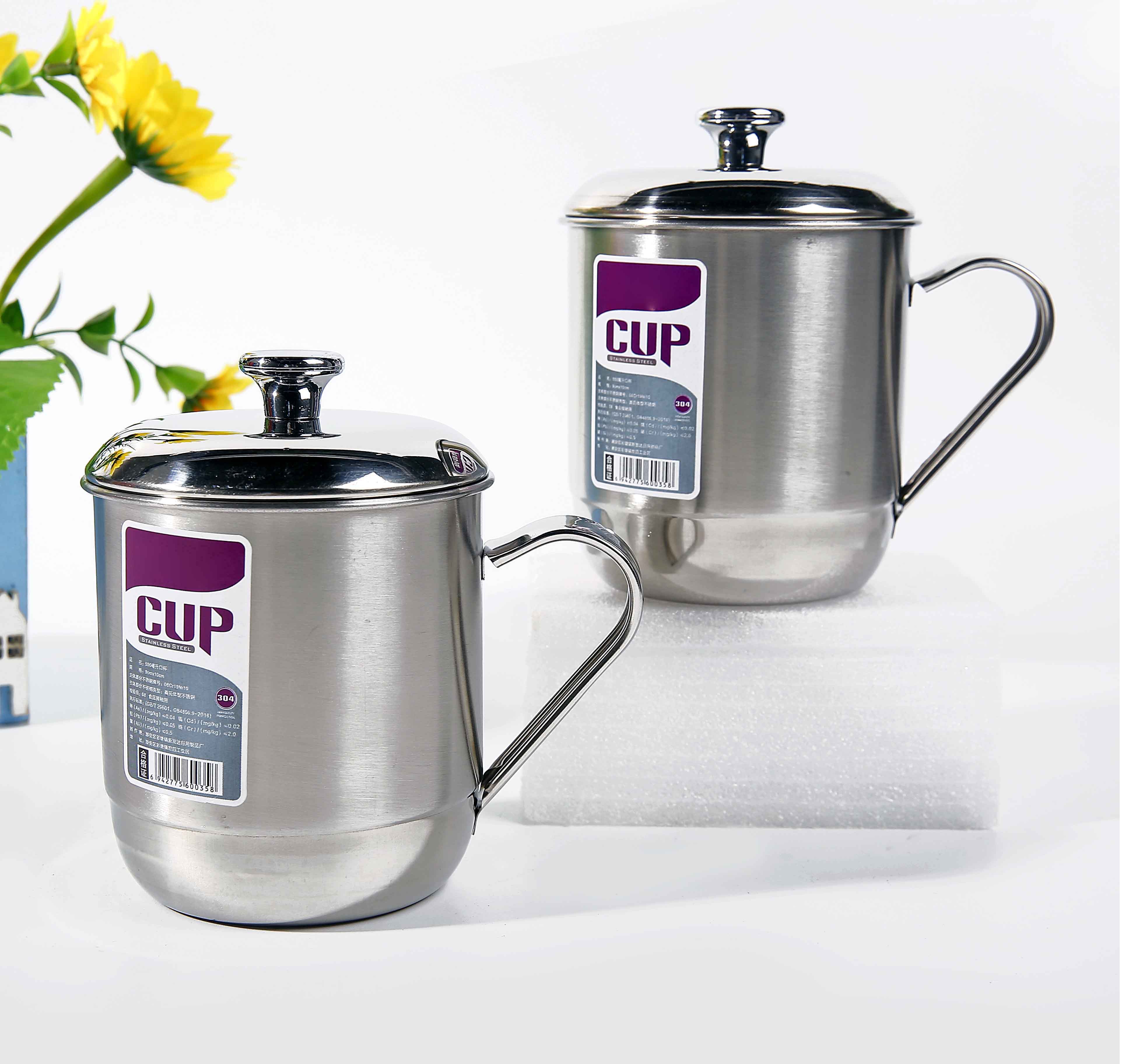 500ml不锈钢9*10带盖口杯/6